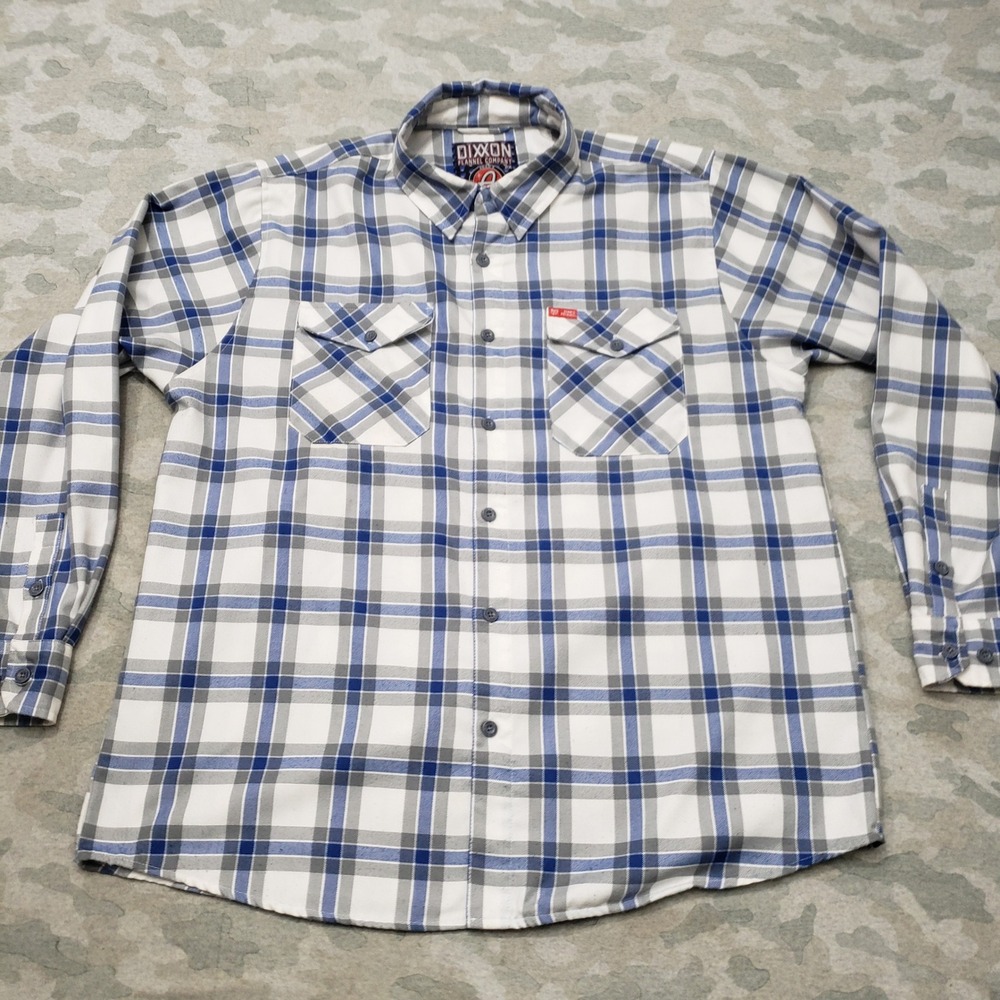 Dixxon Shirt Mens 2XL White Plaid Adams Polisher Rinser Long Sleeve Button-Up